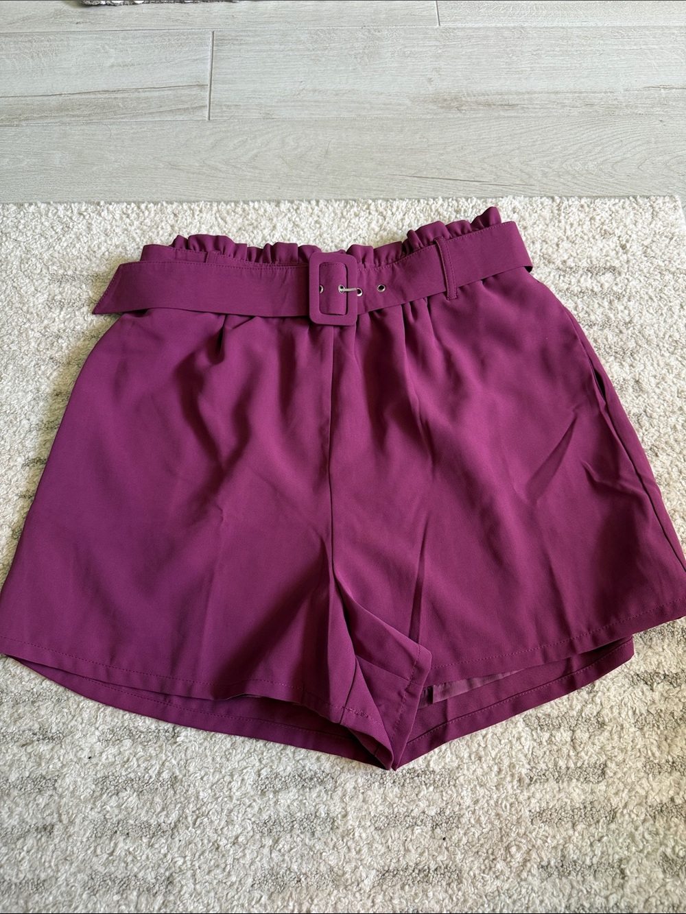entro High-Waist Paperbag Shorts with Belt - Plum